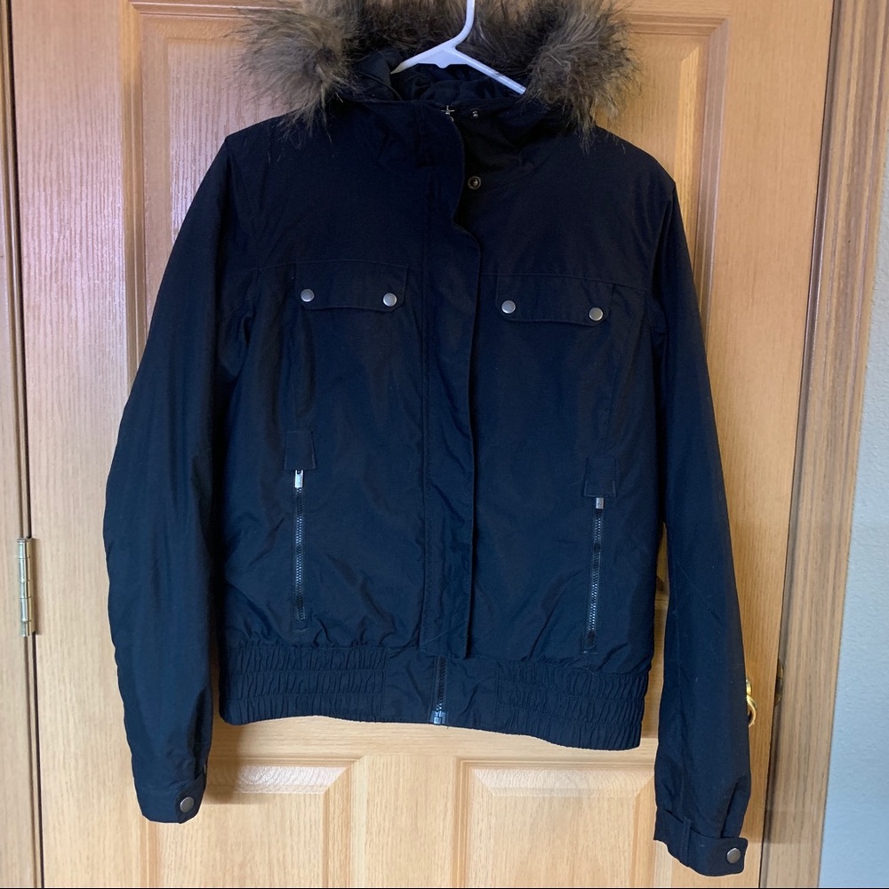 Columbia Winter Jacket Faux Fur Hood, Black, Size Medium
